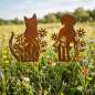 Preview: Wunderschönes Beetstecker Set Katze und Hund mit Blumen